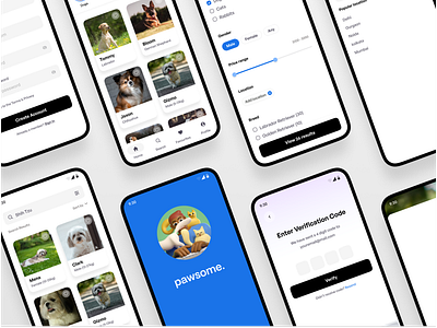 Pawsome: Case Study android branding case study design filters location login logo mobile app pet profile reset password signup ui