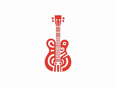 Guitar Logo art branding concert design entertainment geometric guitar identity illustration instrument logo mark music negative space red rock sound string symbol vector