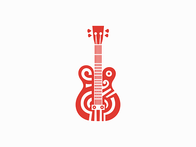 Guitar Logo art branding concert design entertainment geometric guitar identity illustration instrument logo mark music negative space red rock sound string symbol vector