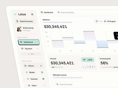 Lotus - CRM Invoicing Dashboard Concept amount app clean crm dashboard data design desktop finance invoice minimalism money payment retro ui ux