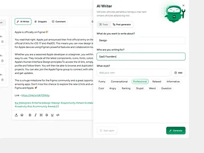 Postdrips - Post Generator Feature ai chatgpt dashboard light linkedin product design saas ui ux writer