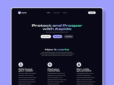 Web3 Insurance Protocol Landing Page UI bitcoin blockchain cryptocurrency logo ui ux web 3