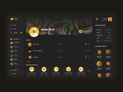 Spotify for Cooks app branding chef commerce cook cooking dark design food graphic design illustration logo menu profile spotify ui user user profile ux web