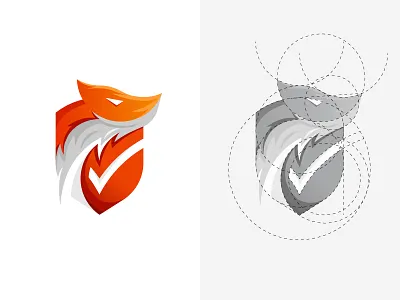 Fox & Shield Logo - Grid animal logo branding circular grid creative logo dainogo fox fox logo golden ratio grid golden ratio logo identity logo logo design logo grids logo ideas logo with circular grid safety shield
