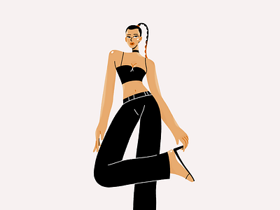 Girl in black 2d character design fashion flat girl illustration procreate vector