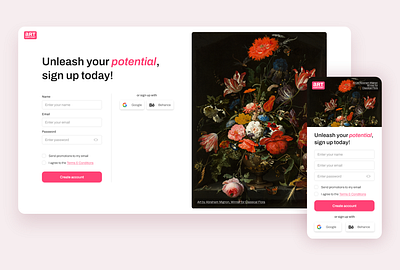 Sign Up page for Art Contest daily ui mobile ui website