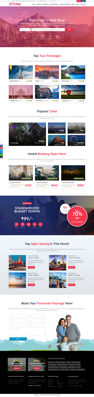 Tiptop Tour and Travel | UI/UX Design and Development branding graphic design ui