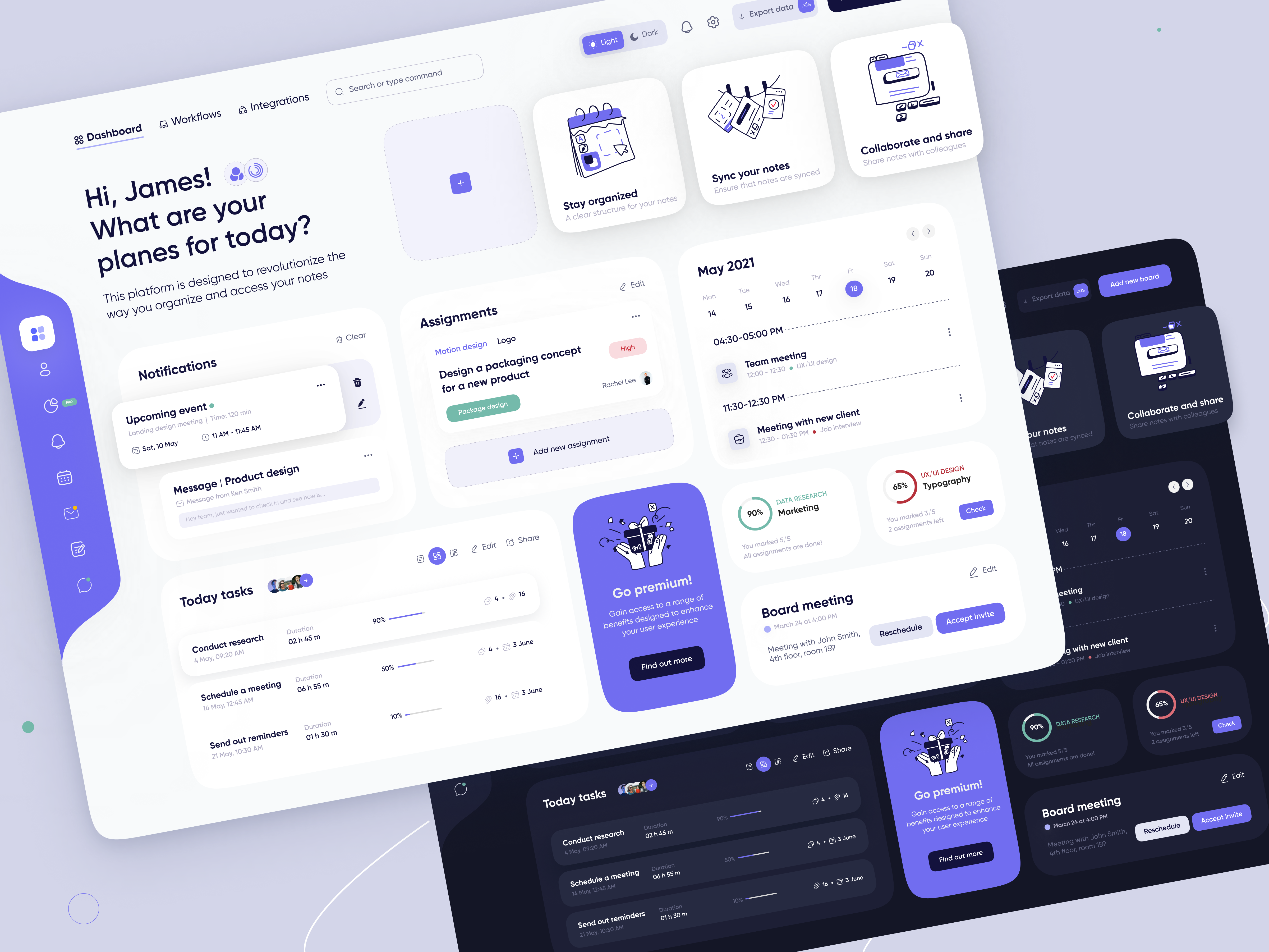 Task manager dashboard app dark theme dashboard design figma light task manager ui ux web
