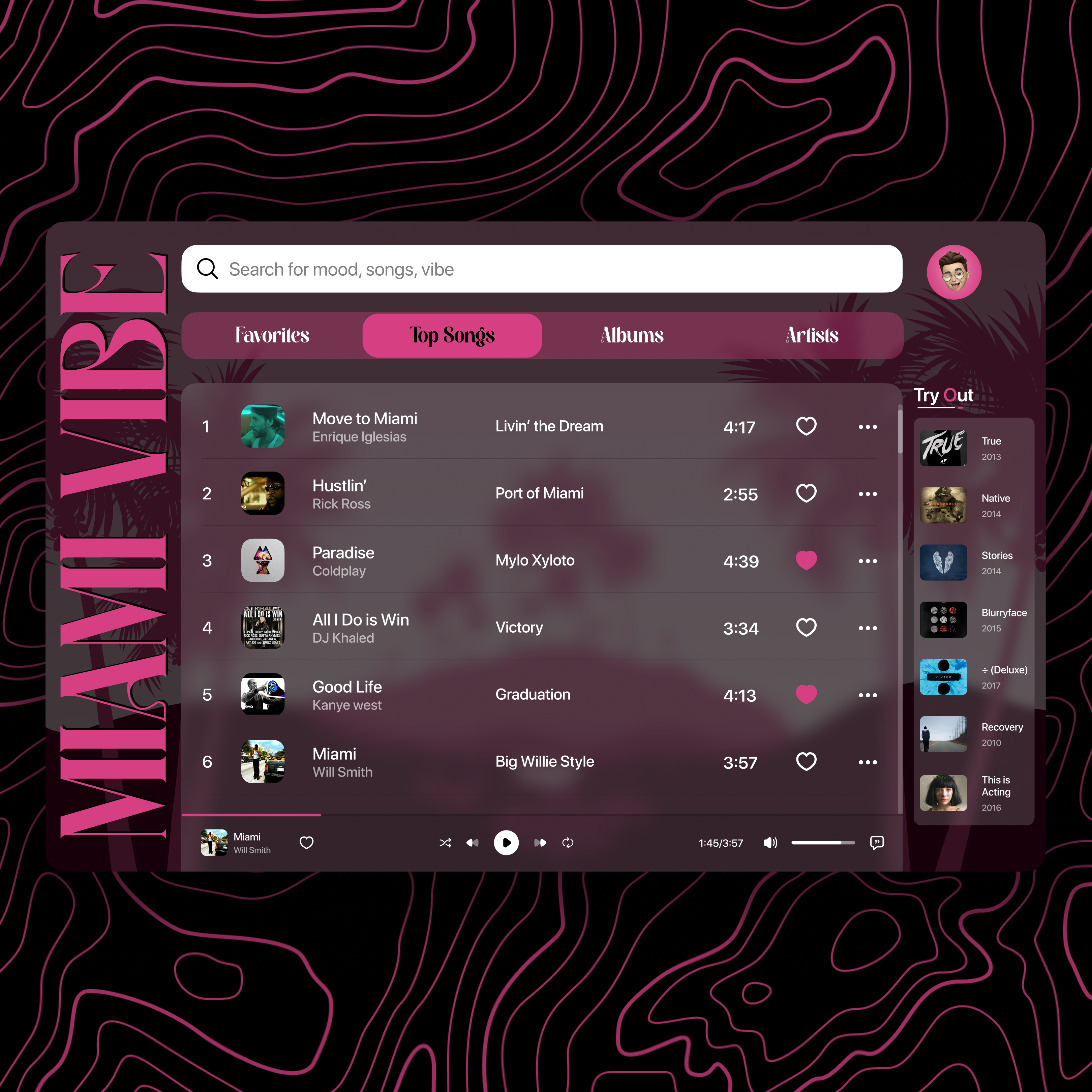 Music Website - Miami Vibe branding design miami music typography ui ux vibes