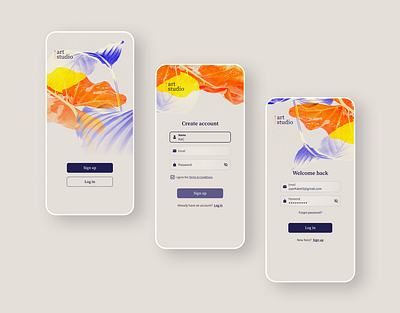 Sign up / Art studio app app art design forgot password form login minimal mobile app onboarding password registation register sign in sign up signup ui kit uiux user interface