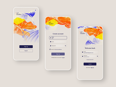 Sign up / Art studio app app art design forgot password form login minimal mobile app onboarding password registation register sign in sign up signup ui kit uiux user interface