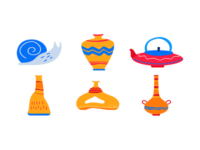 Clay art objects - flat design style objects design hobby icon illustration object pottery style vase vector workshop