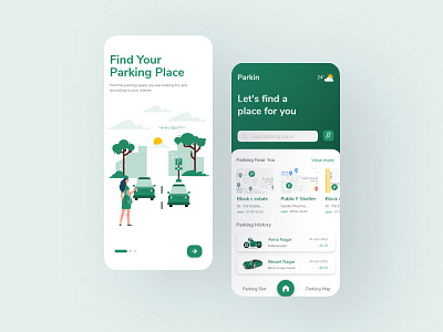 Parkin is finding an available parking slot nearby location... app interaction design minimal design parking uxui