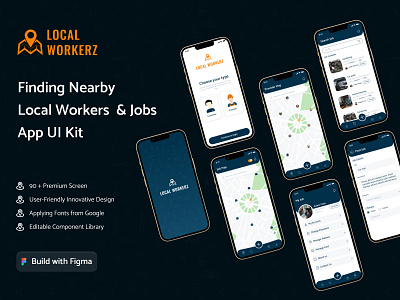 Job Workerz - Job Portal App UI Design app ui design employee figma app design find job graphic design illustration job find app design job seeker app job serach jobportal local workerz mobile app near by job recruiter ui uiux ux work worker app