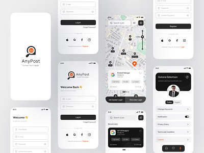 AnyPost - Job Portal App UI Design design employee graphic design hiring app illustration job find job portal job portal app design job search job seeker local job logo mobile app recruiter typography ui uiux user friendly design ux vector