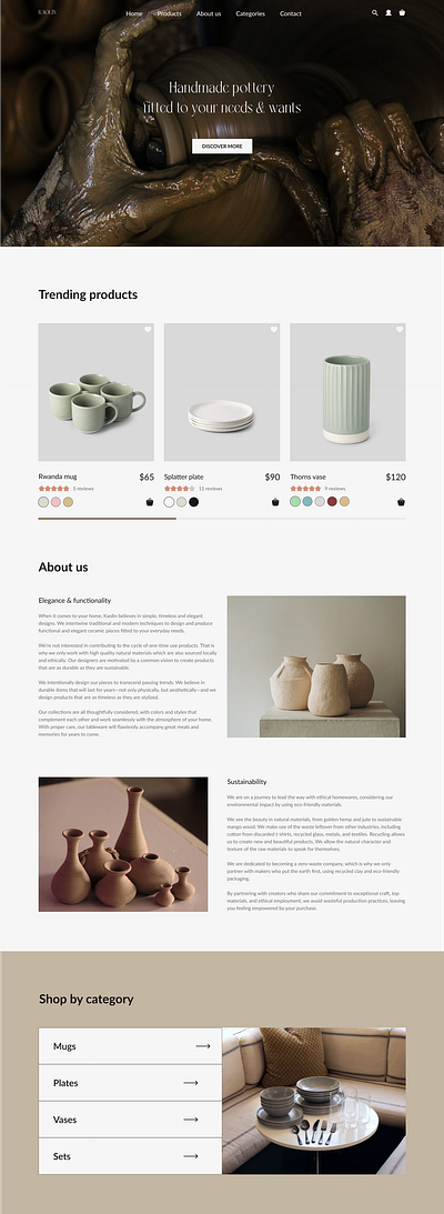 Kaolin | ceramics/pottery e commerce landing UI adaptive branding design e commerce elegant figma landing landing page luxury mobile app neutral product page sustainability ui ui ux design ux web design website