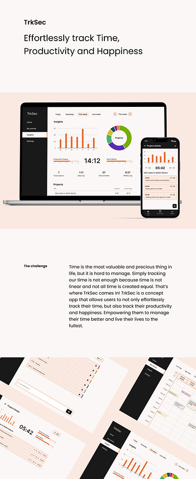 Case Study - Time Tracking App - TrkSec app case study cross platform design mobile persona prototype prototyping site map story board style guide ui usability testing user flow user journey map ux web webapp wireframe wireframing
