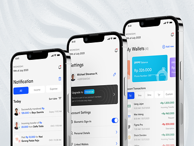 Wang - Financial Tracking Mobile App Part 2 alert cards clean e wallet finance app financial planner fintech history minimal mobile app mockup money notifcation payment payment confirmation review payment settings successful payment transactions uiux
