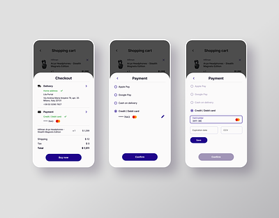 Checkout & payment / credit card app card number checkout credit card flow form mob mobile app order payment shopping ui user experience ux