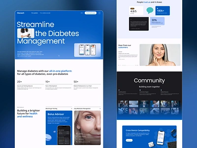 Healthcare App Landing Page Design branding clean design diabetescoach healthcareapp healthcaredesign landingpage landingpageapp landingpagedesign productdesign typography ui uxdesign websitedesign