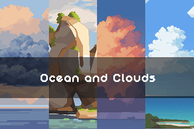 Ocean and Clouds Free Pixel Art Backgrounds 2d art asset background backgrounds bg design fantasy game game assets gamedev illustration indie indie game ocean pixel pixelart pixelated rpg set