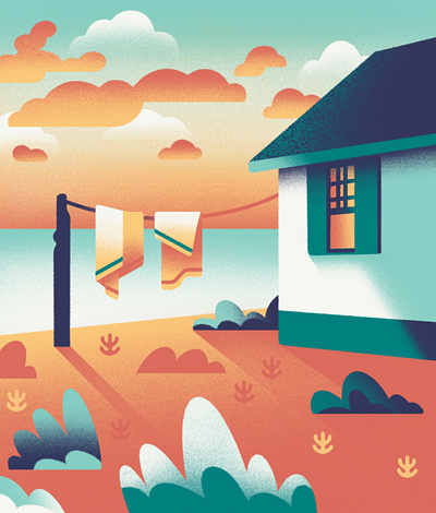 East coast dreamin' beach coast cottage illustration landscape procreate sunset texture