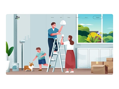 Home family fit up home house illustration landscape renovation vector