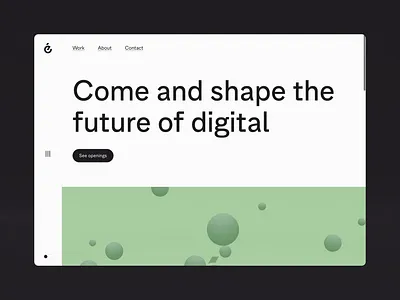 evensix Wesbite - Careers Page WebGL 3D agency branding canvas career careers design fiber floating green logo react scroll smooth three typography ui ux web webgl zoom