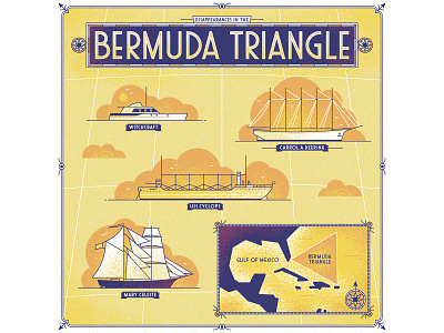 Bermuda Triangle adobe illustration illustrator line lost maps muti mystery ocean orange paranormal photoshop purple sea ships typography unexplained vector yellow