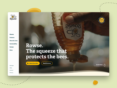 Rowse Honey Website adelle background bee bees bottle fmcg food heritage hero honey marketing menu product rowse typography ui valeo video website