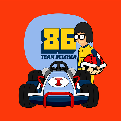 GO Team Belcher! bobs burgers design drawing go kart graphic design illustration mario kart racing red shell tina typography vector