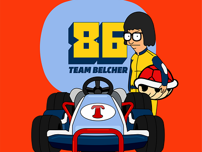 GO Team Belcher! bobs burgers design drawing go kart graphic design illustration mario kart racing red shell tina typography vector