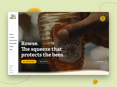 Rowse Honey - Homepage animation articles background bottle fade fmcg food grid headless hero honey products recipe rowse sanity scroll staggered stats ui video