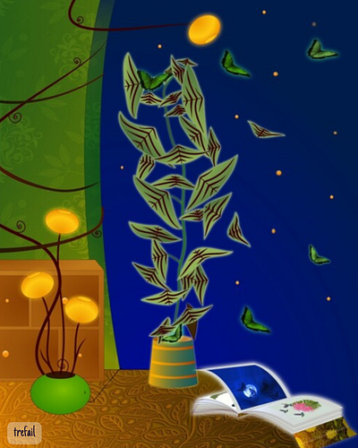 Butterflies at night digital illustration graphic design illustration magic night surreal vector art window view