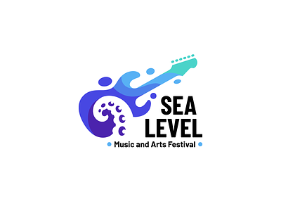 Sea Level Music & Arts Festival animal logo artistic arts creative festival fun guitar kraken kraken logo logo logo design logos music music logo negative space octopus playful sea tentacle waves