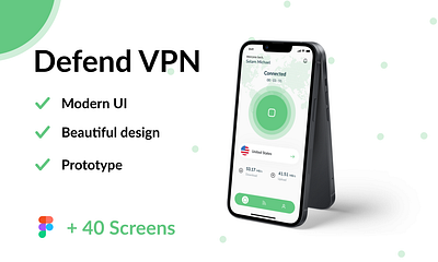 Defend VPN App app application design green modern prototype ui user interface ux virtual private network vpn