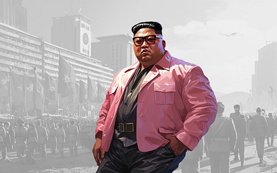Kim Jong Un in gta4 loading screen inspired artwork. ai artwork design grand theft auto artwork graphic design gta gta 4 artwork gta iv gta4 illustration midjourney