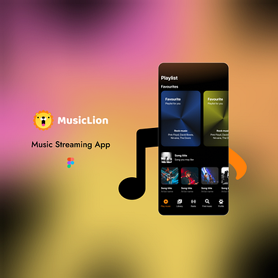 Music Streaming App - MusicLion - UI concept animation app design figma mobile music prototype ui