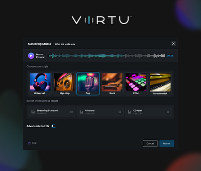 Virtu - Assisted Mastering app audio design gamification interface mastering music product design ui ux web webdesign