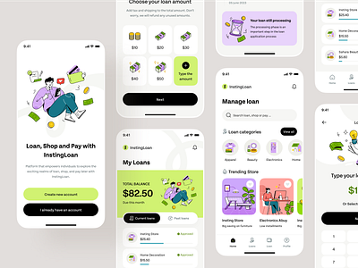 Loans & Investing Mobile App 2 application banking bima budget credit card debit e wallet finance home screen illustration loan mobile money product design saving transaction ui design ui ux ux design vibrant