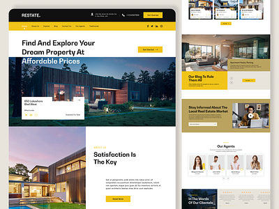 Restate - Real Estate Website. agency architecture clean website commercial construction design housing interior design landing page luxury modern real estate website realty marketing residential ui urban ux web design website