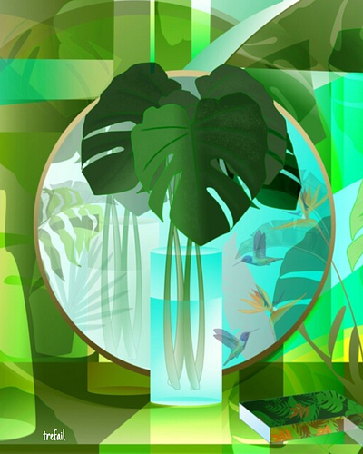 Urban jungle digital art illustration indoors jungle monstera leaves paradise surreal urban jungle vector art