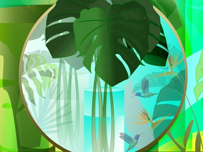 Urban jungle digital art illustration indoors jungle monstera leaves paradise surreal urban jungle vector art