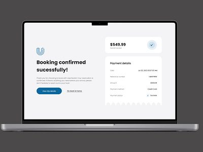 Success screen for vacation booking confirmation page product design success page ui and ux