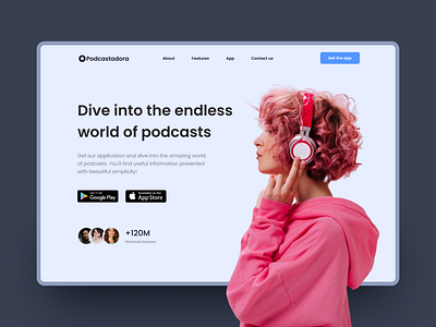 Podcast App Landing Page 🎧 app branding design landing landing page logo podcast podcast app typography ui ui ux ux website