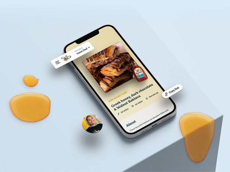 Rowse Honey - Recipe Mobile author blue bottle chocolate clean design fmcg headless honey iphone mobile modern page product project recipe rowse sanity ui ux