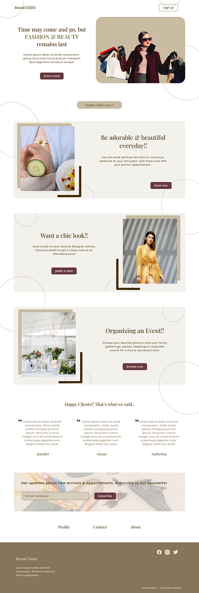 Fashion, Beauty & Event Organiser landing page figma ui design uiux ux design web landing page