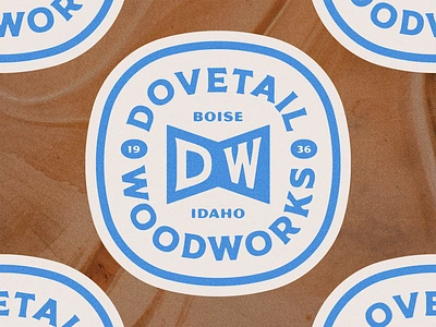 Badge Week - Dovetail Woodworks 1936 badge badgeweek badgeweek2023 boise design dove dovetail dw fort worth idaho illustrator round type typography wood woodworks