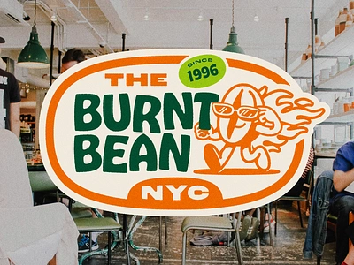 Badge Week - The Burnt Bean 1996 90s badge badgeweek bean burnt cafe coffee coffee shop design flame fort worth illustration illustrator mascot roastery roasting sunglasses type typography