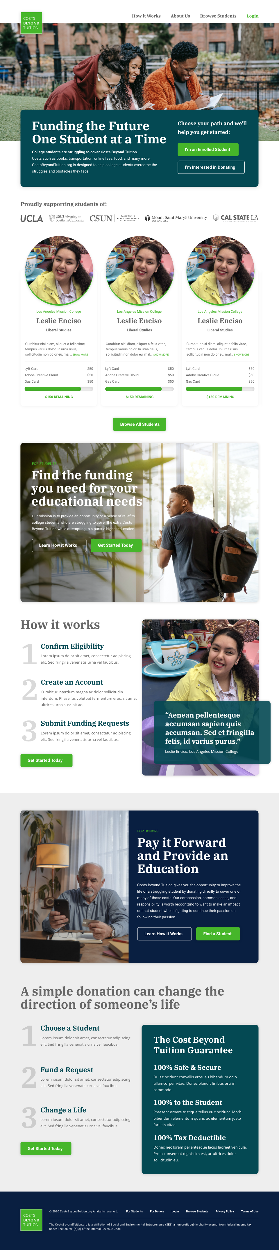 College Funding Website education non profit ui university web web design